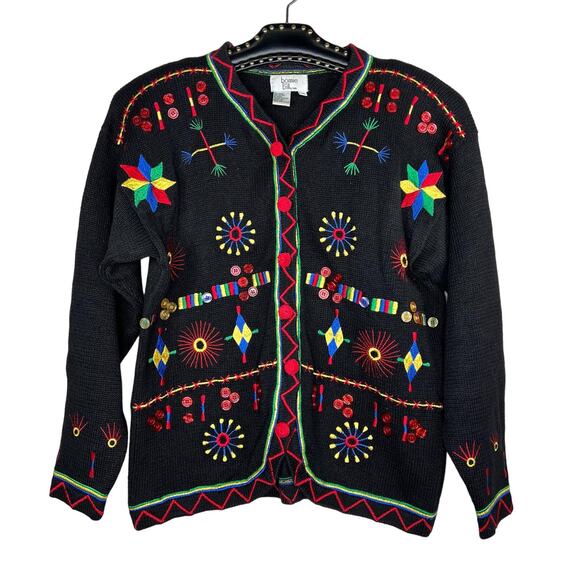 Vintage Bonnie And Bill By Holly Embroidered Cardigan Sweater Medium - Picture 1 of 11